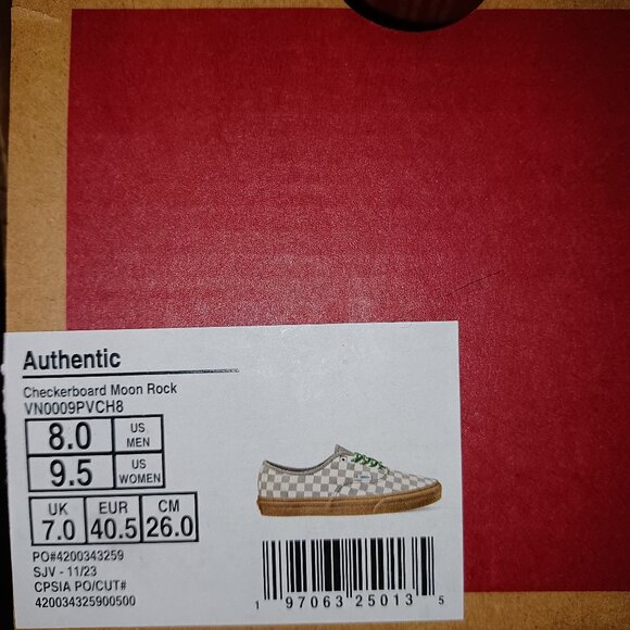 Vans Men's 8/Women's 9.5 Authentic Moon Rock/Gum Checkerboard VN0009PVY6Z - Picture 5 of 12